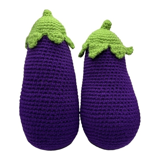 🍆 Handmade Crochet Eggplants - The "Emoji" You Can Cuddle! (Set of 2!) - Picture 2 of 5